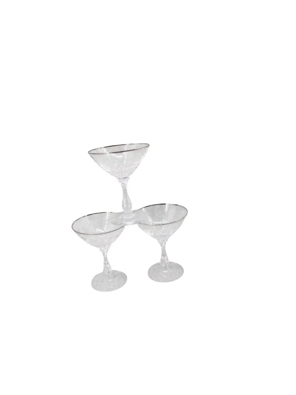 3 Tiffin Silver Rim Edged Sherbert Champagne Martini Clear Vintage 94840